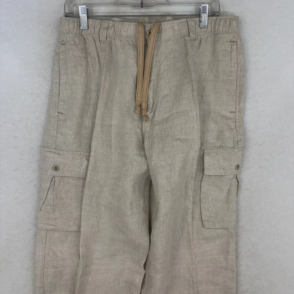 Tommy Bahama Cargo Pants Mens Medium Beige 100% Linen Drawstring Relaxed